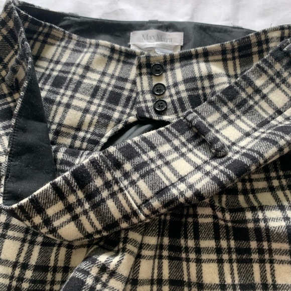 max mara black & ivory cinched plaid wool skirt - Picture 6 of 9